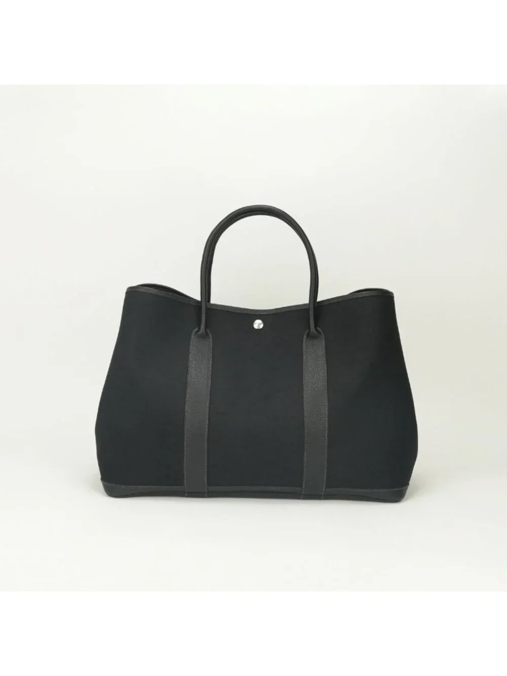 Hermes Garden Party GM 50 Tote Toile Officier Noir Black Silver Handbag